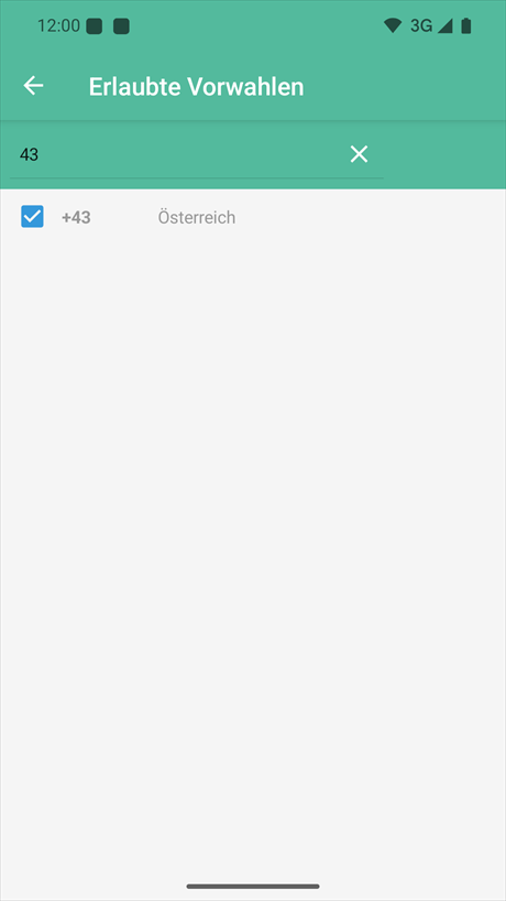 Auswahl der erlaubten Vorwahlen