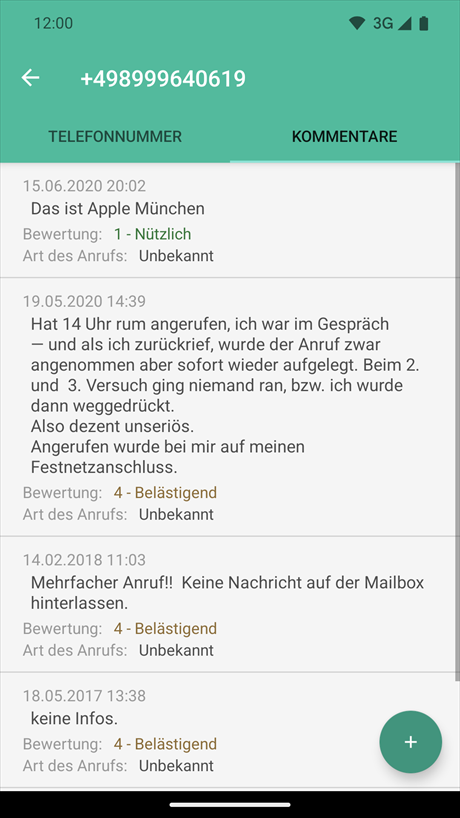 Kommentare zur Telefonnummer
