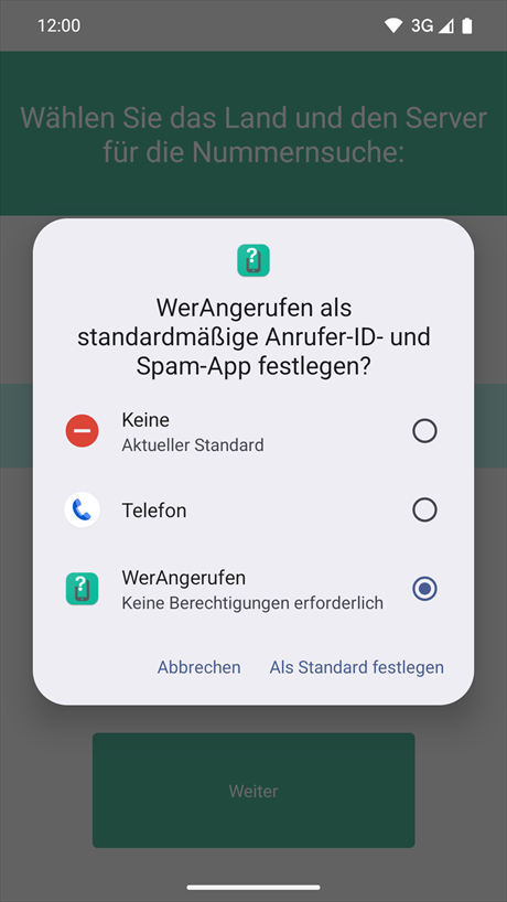 Festlegen als Standard-App für Anrufer-ID und Spam