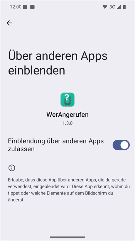 Berechtigung zur Einblendung über anderen Apps