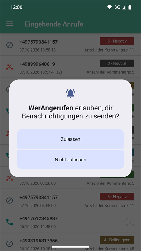 Anfrage nach Anzeige von Benachrichtigungen