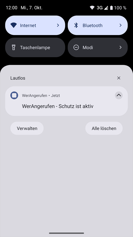 Benachrichtigung über den aktiven Schutz
