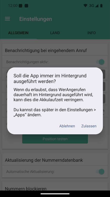 Berechtigung zur Ausführung im Hintergrund
