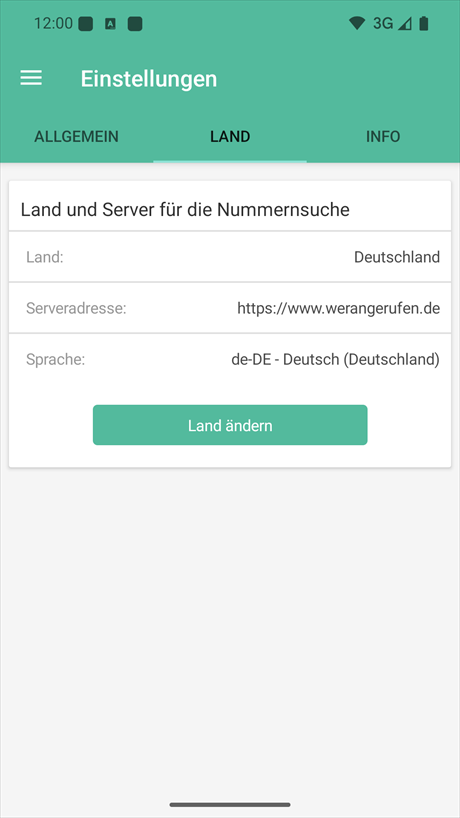Einstellung des Landes und des Servers für die Suche